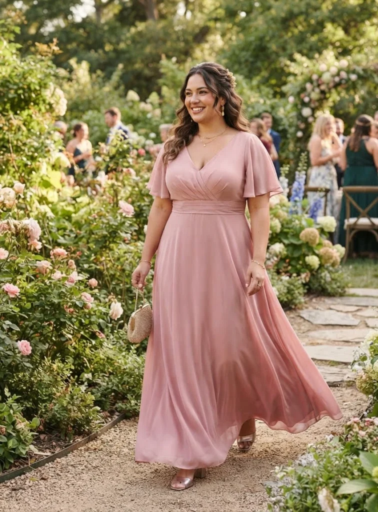 Plus Size Dusty Rose A-Line Maxi Dress