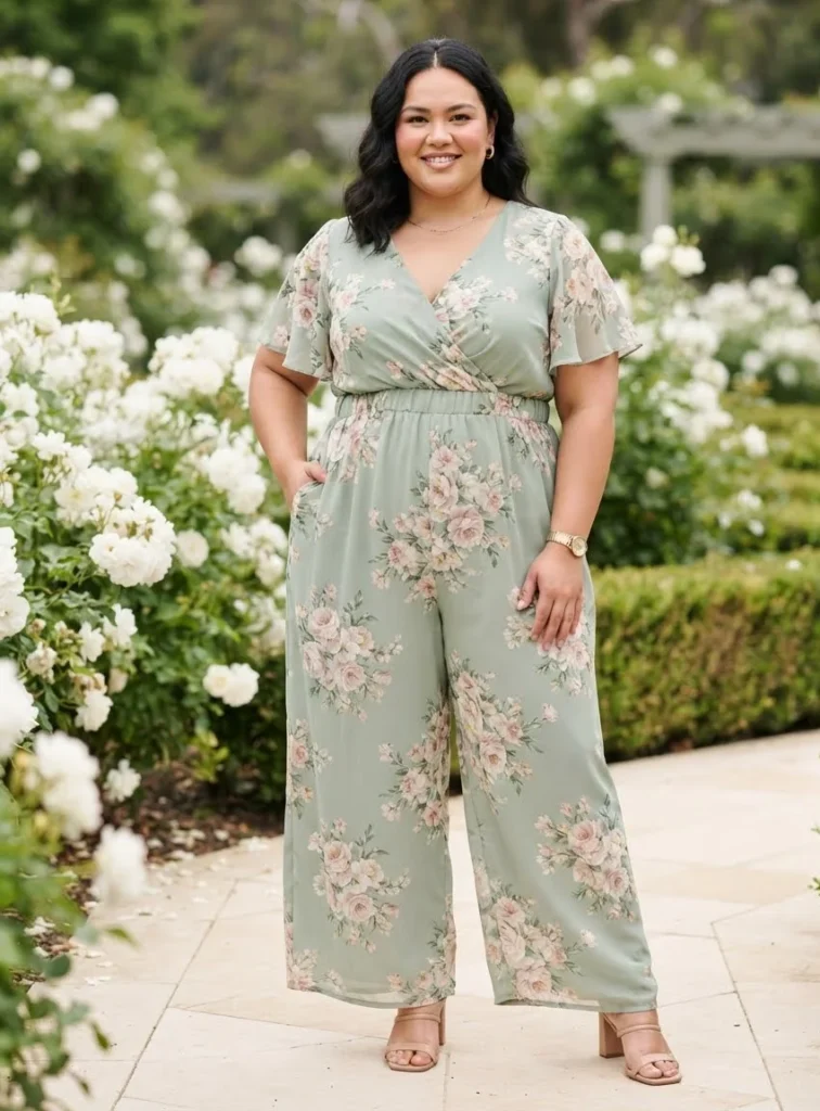 Plus Size Floral Chiffon Wedding Guest Jumpsuit