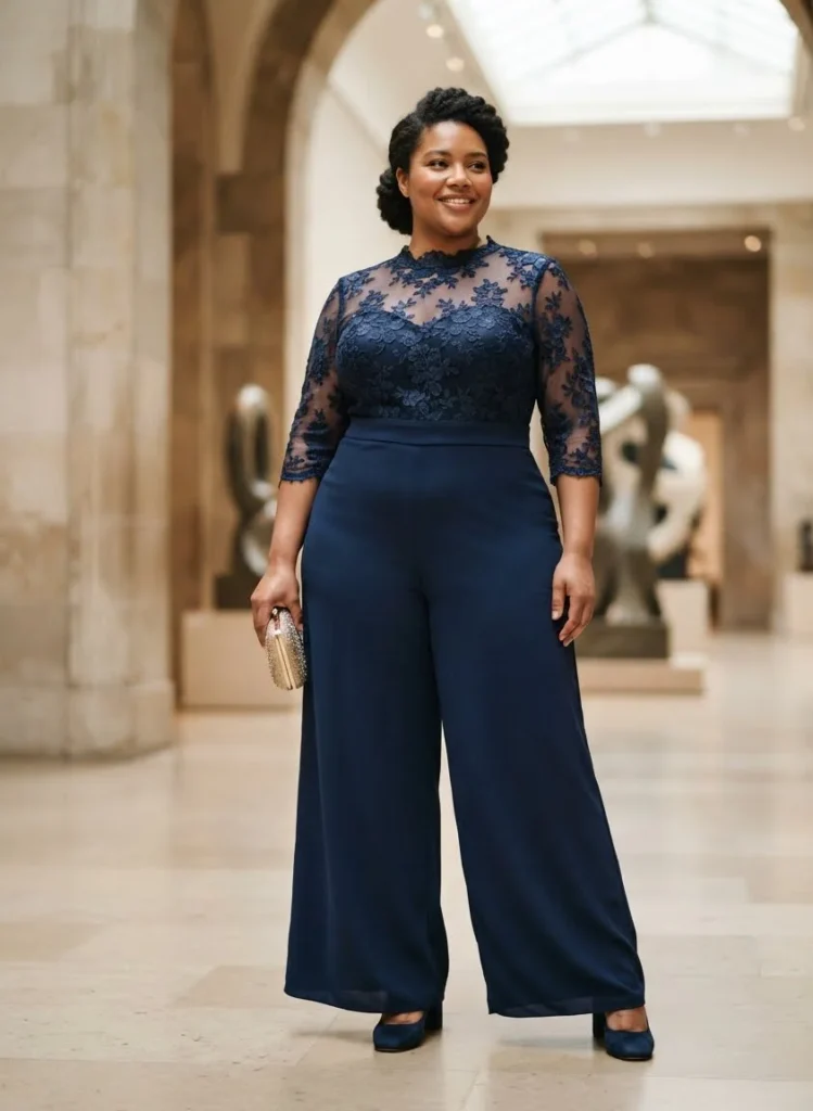Plus Size Lace Bodice Palazzo Wedding Guest Jumpsuit