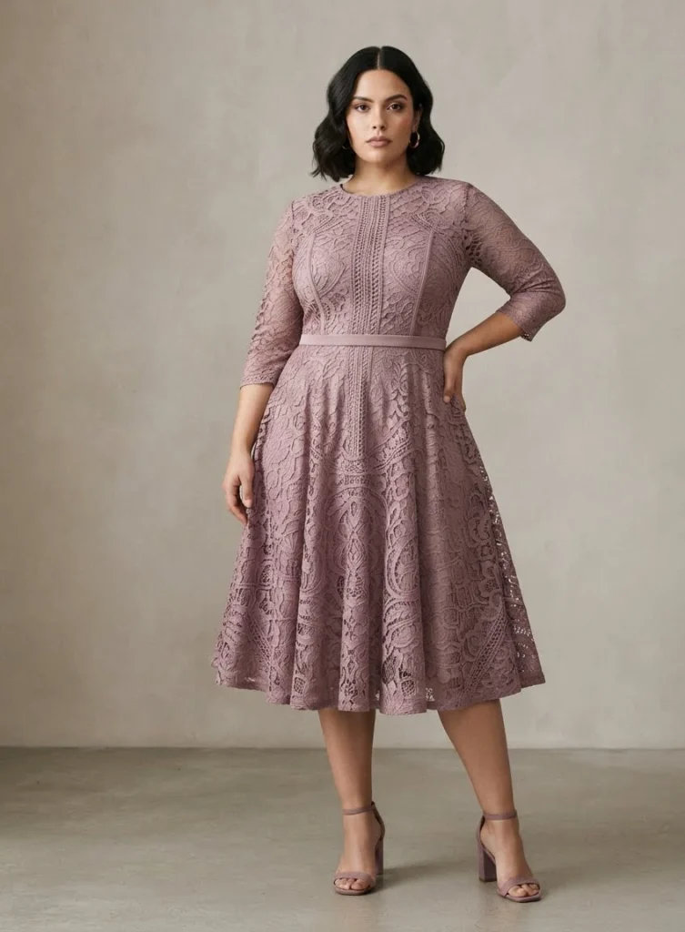 Plus Size Mauve Lace Fit-and-Flare Dress