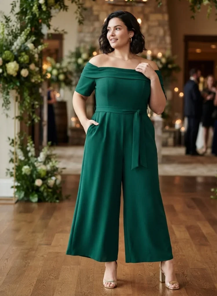 Plus Size Off-the-Shoulder Wide-Leg Wedding Guest Jumpsuit
