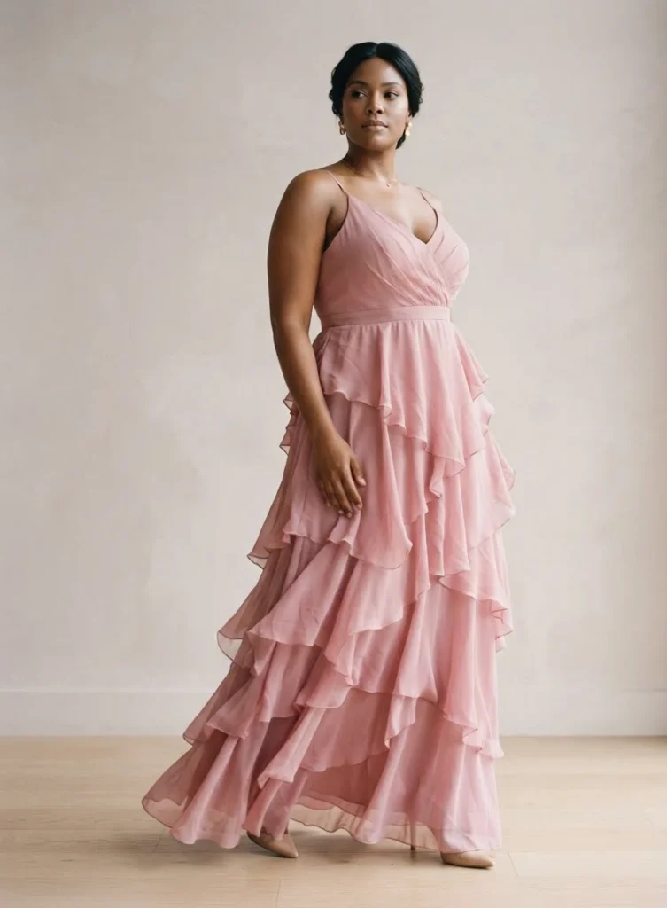 Plus Size Pink Ruffle Tiered Maxi Dress