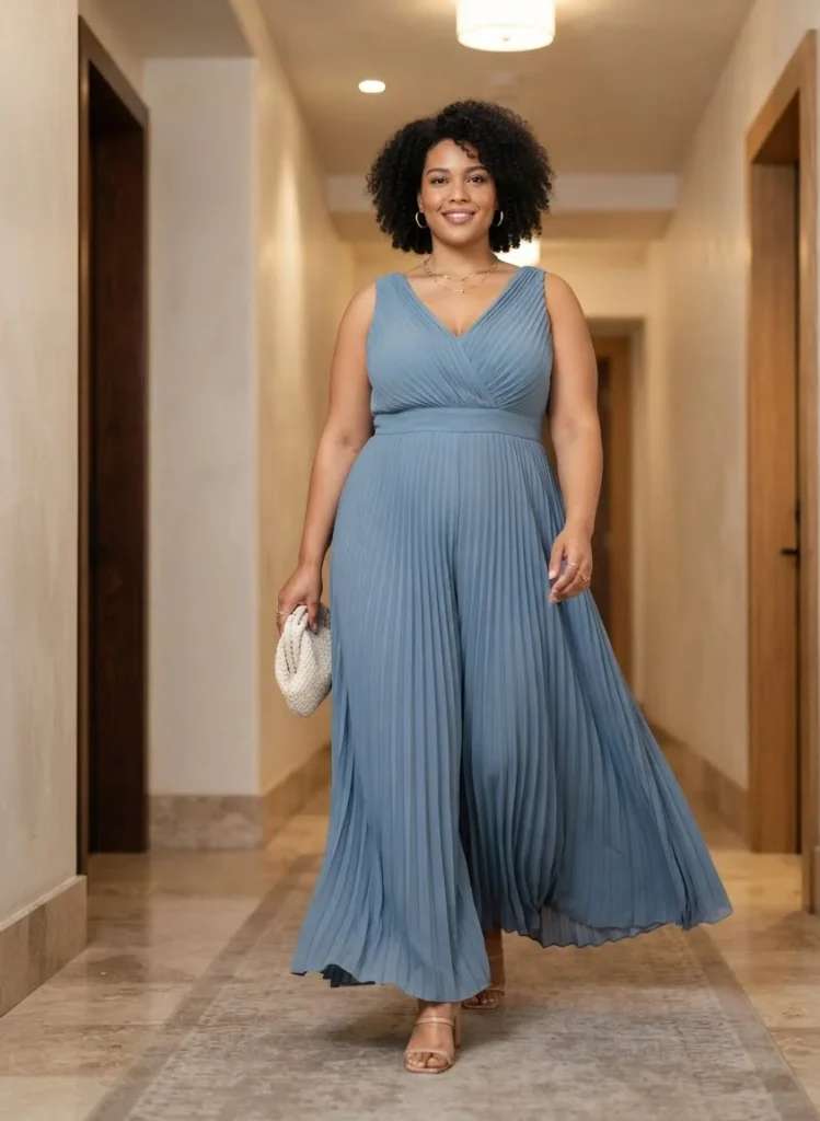 Plus Size Pleated Wide-Leg Cocktail Jumpsuit