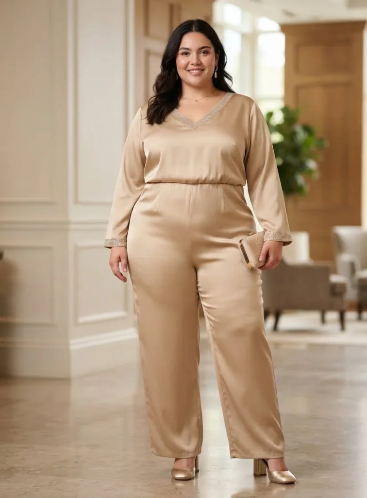 Plus Size Rhinestone Trim Glam Wedding Guest Jumpsuit