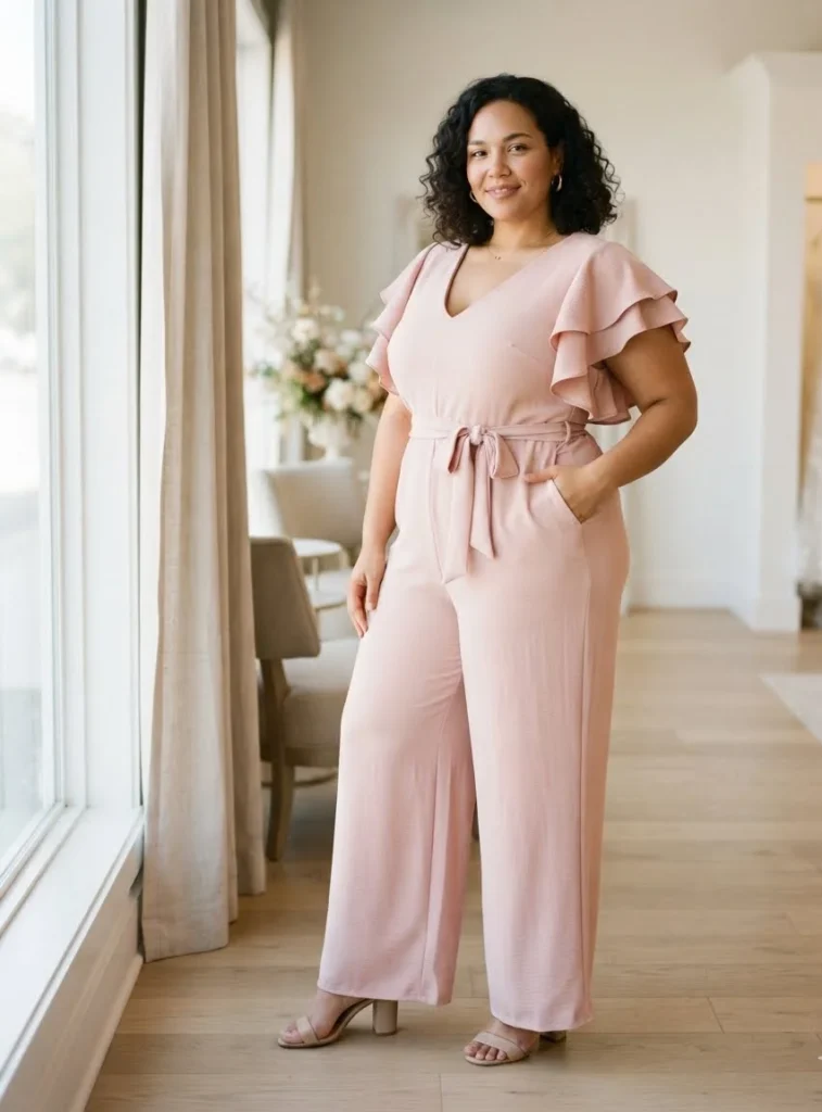 Plus Size Ruffle Sleeve Tie-Waist Jumpsuit