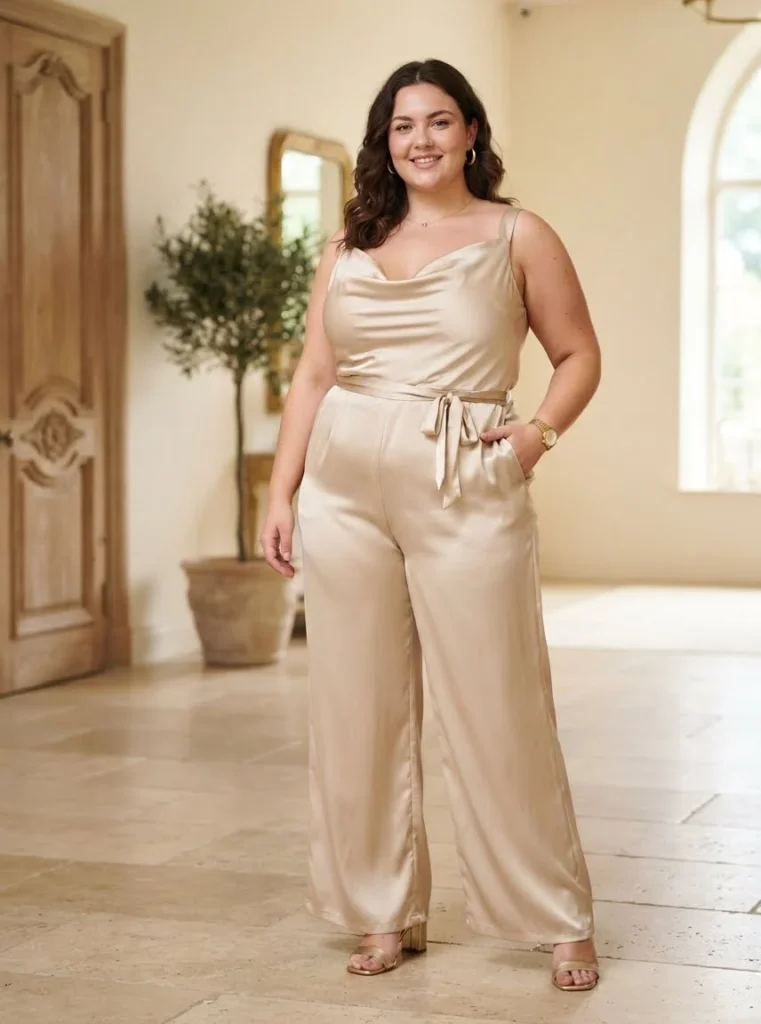Plus Size Satin Cowl Neck Wedding Guest Jumpsuit