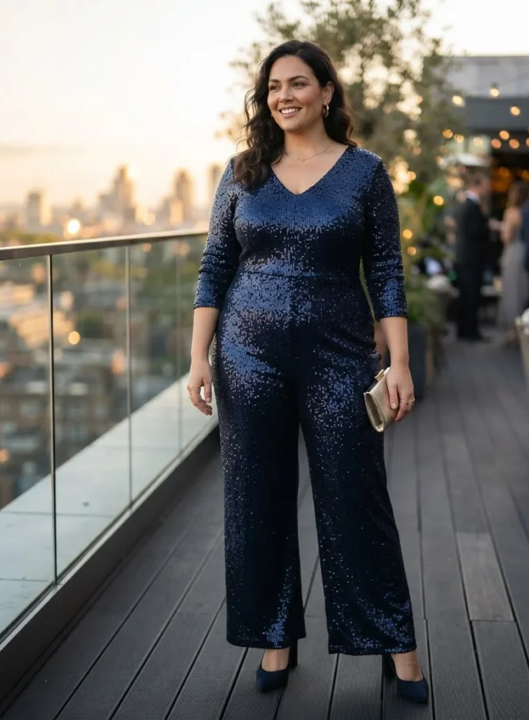 Plus Size Sequin Evening Wedding Guest Jumpsuit