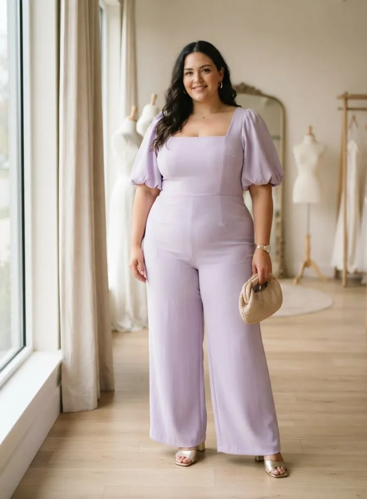 Plus Size Square Neck Puff Sleeve Wedding Guest