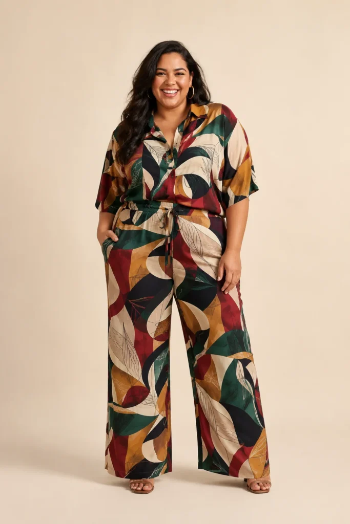 Printed Wide-Leg Pant Set for a Garden Wedding