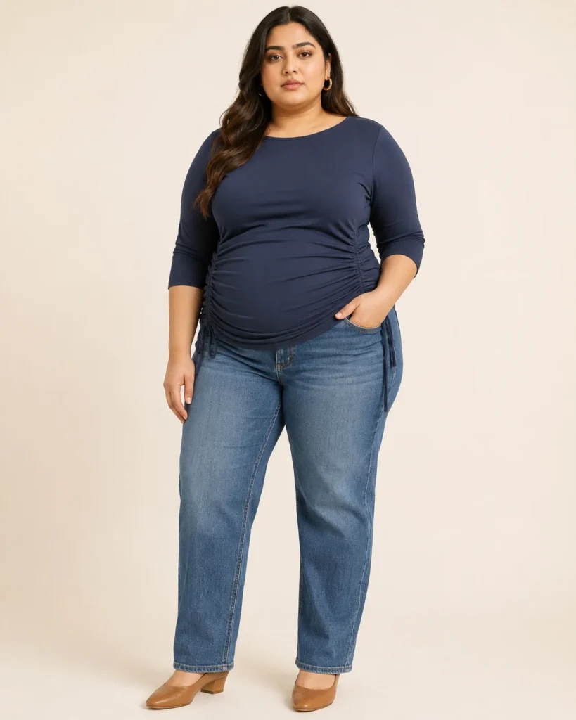 Ruched Side-Panel Top with Straight Jeans