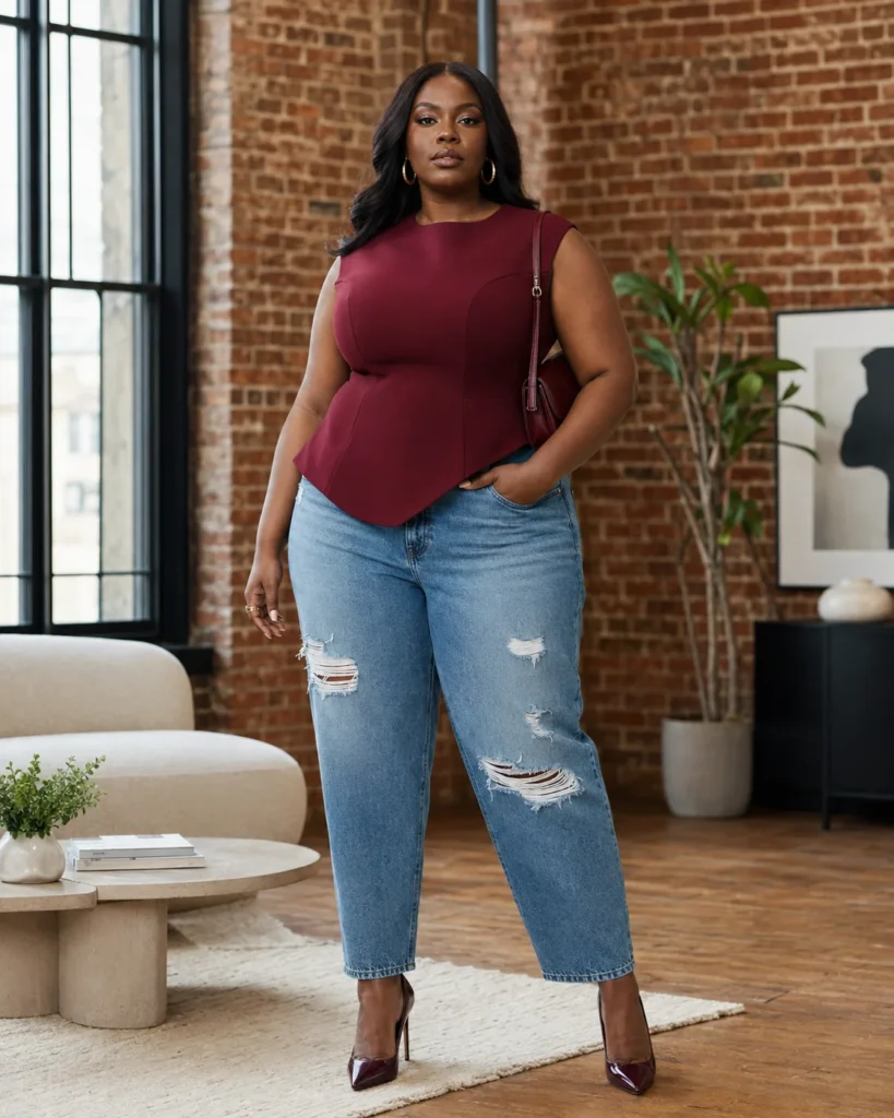 Sculpted Corset Top + Distressed Mom Jeans