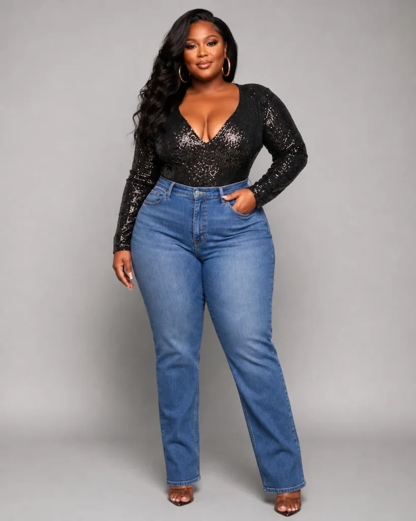Sequin Bodysuit with High-Waisted Jeans