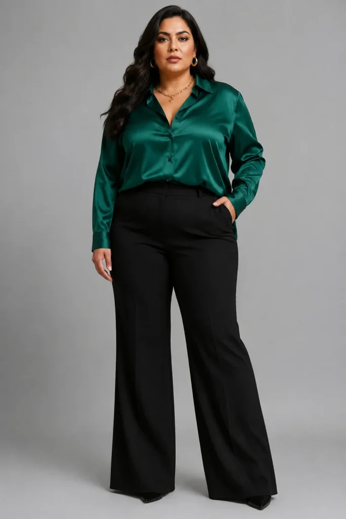 Silk-Blend Button-Down & Flare Trousers