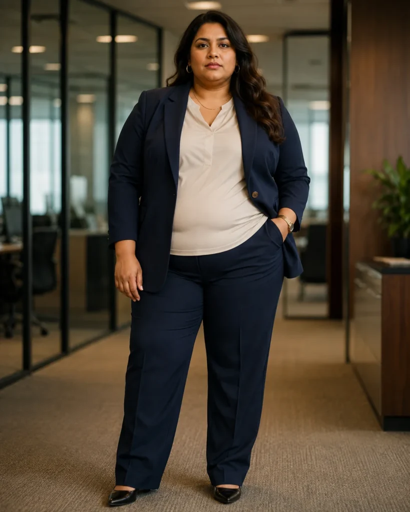 Single-Button Blazer Worn Open with Straight Trousers