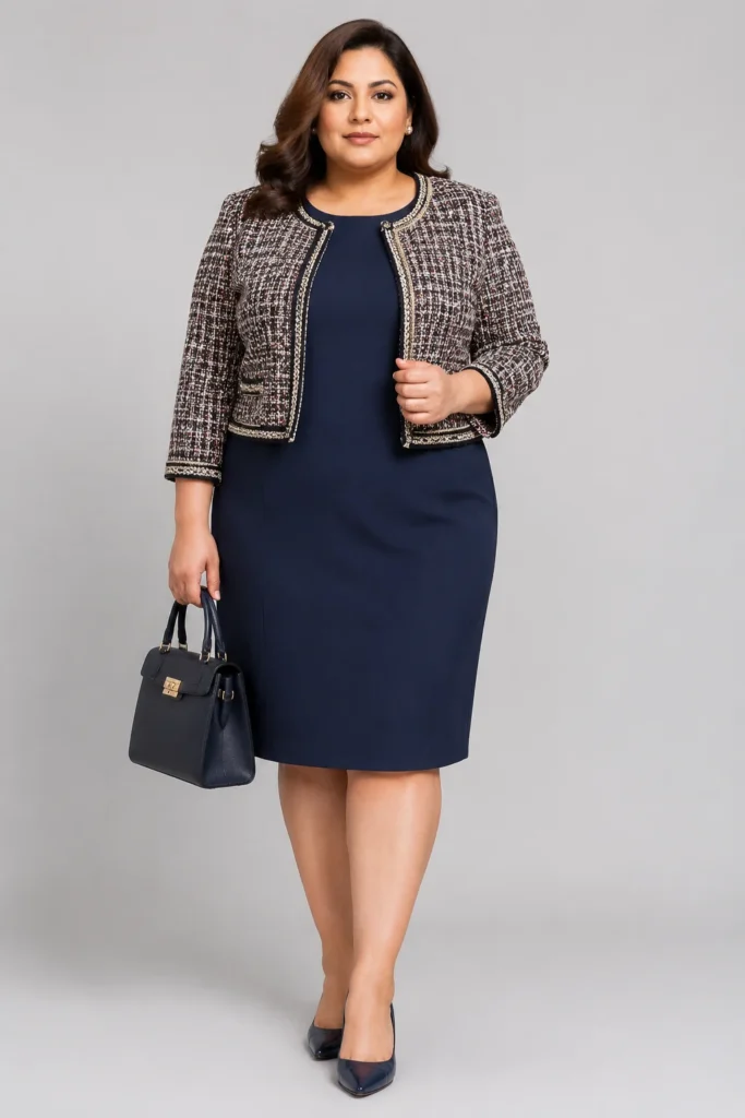 Sleeveless Shift Dress & Cropped Tweed Jacket