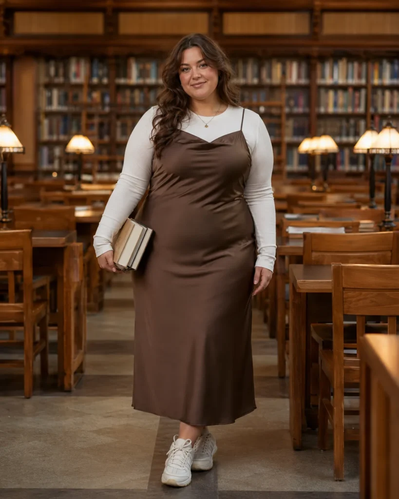 Slip Dress Layered Over Long-Sleeve Tee