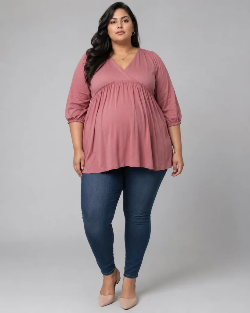 Smock-Style Babydoll Top in Dusty Rose