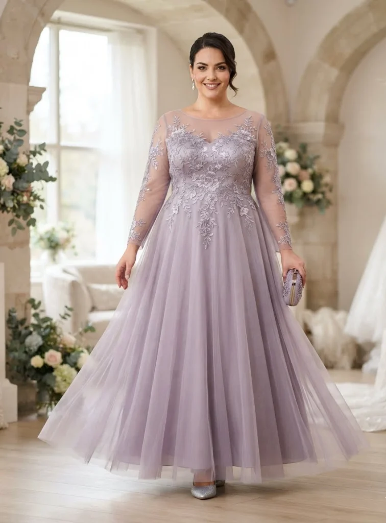 Smoky Lavender Tulle A-Line Formal Gown
