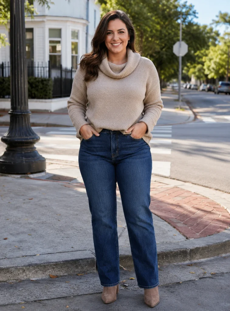 Straight-Leg Jeans With Cowl Neck Sweater
