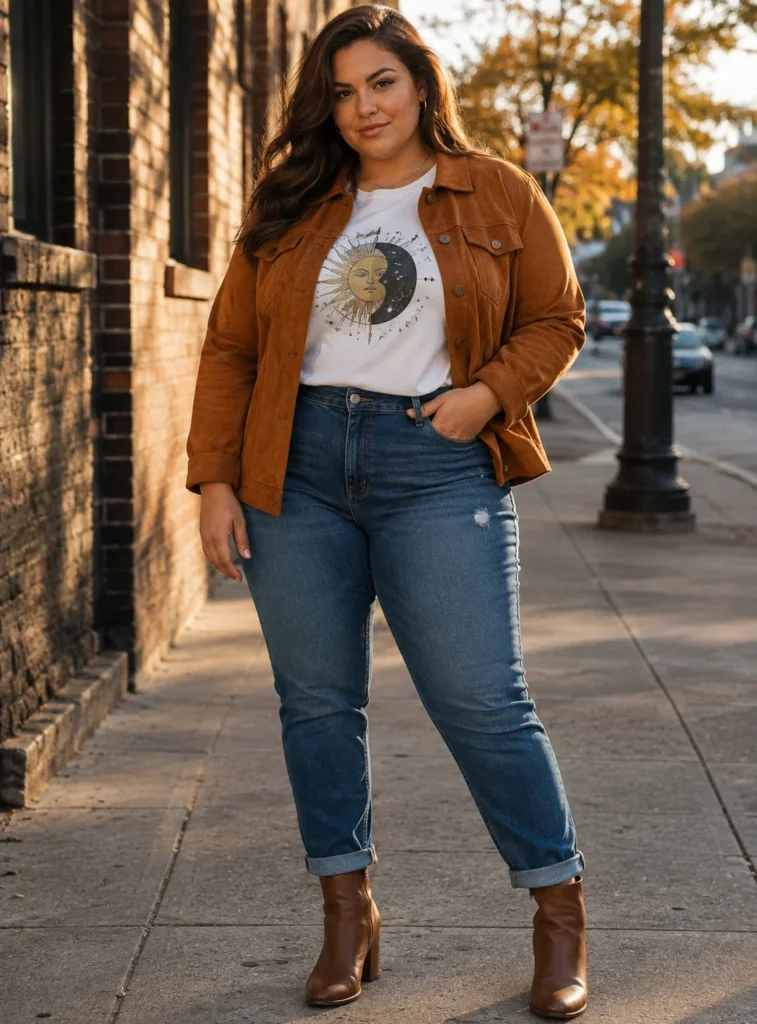 Suede Jacket Over Graphic Tee