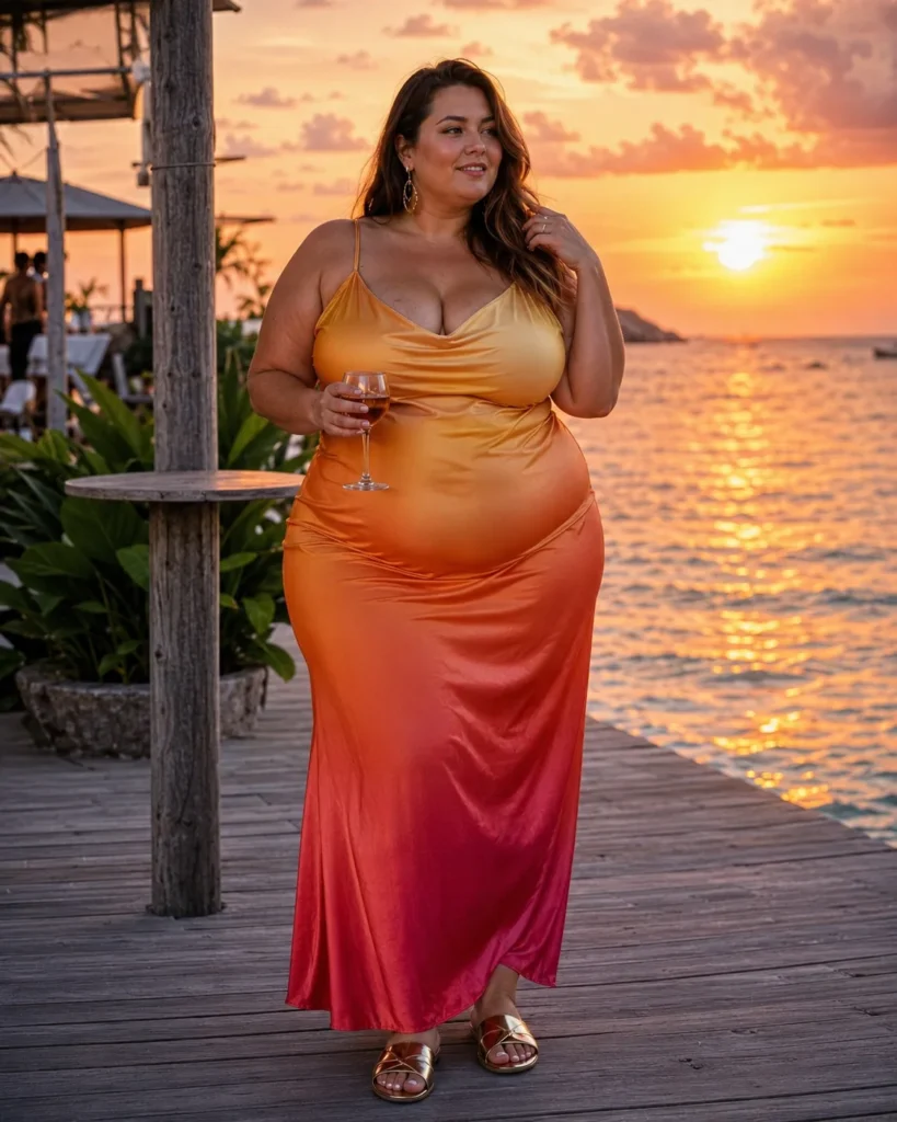 Sunset Ombré Bias-Cut Satin Slip Dress