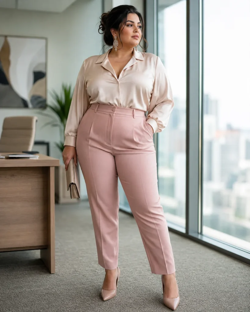 Tapered Trousers, Silk Blouse and Statement Earrings