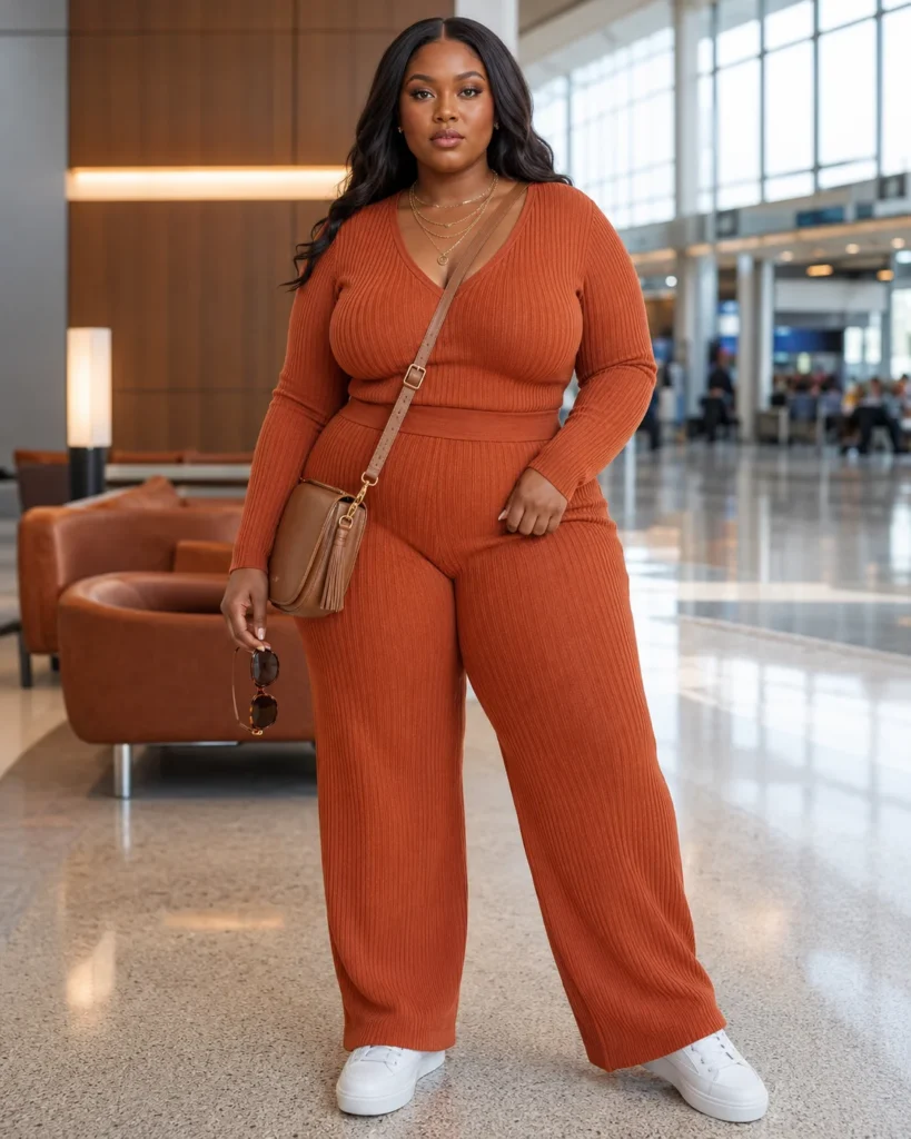Terracotta Ribbed Sweater Set + Chunky Sneakers
