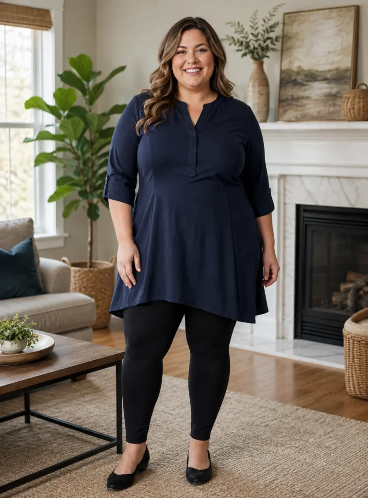 Tunic Top Layered Over Leggings