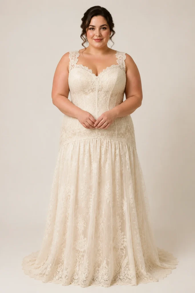 Vintage Drop-Waist Lace Gown