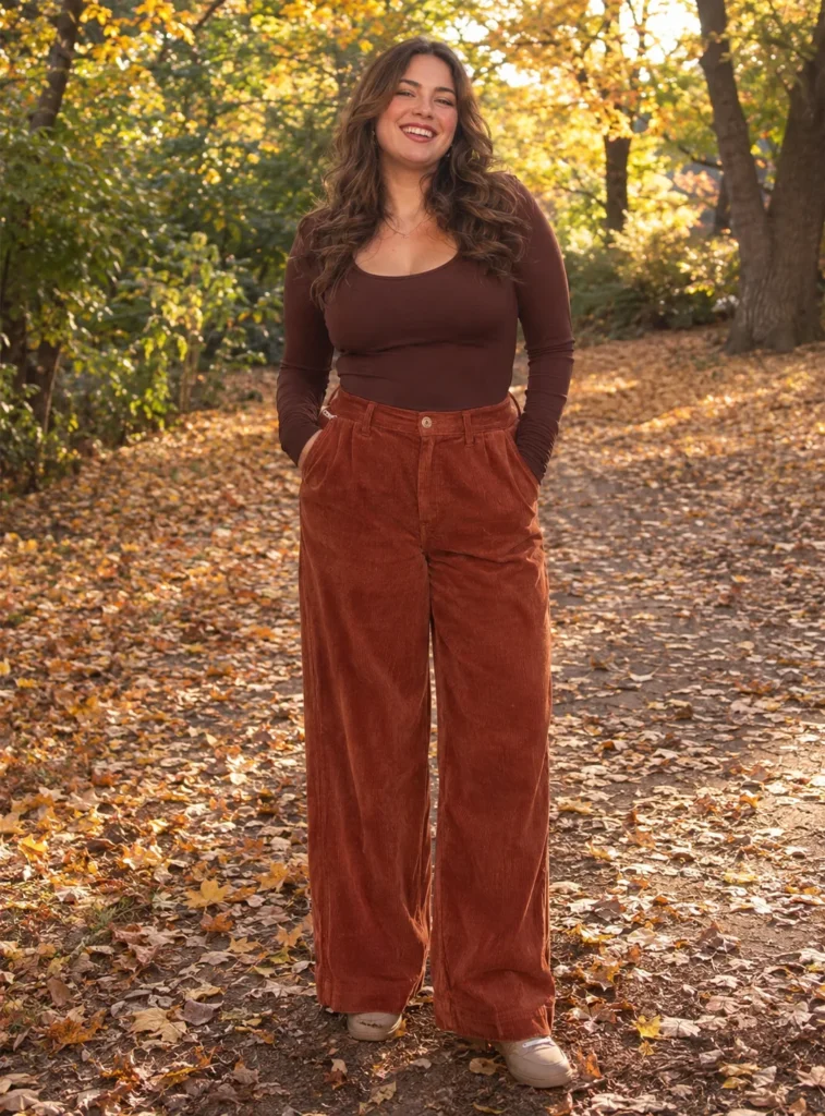 Wide-Leg Corduroy Pants With a Fitted Top