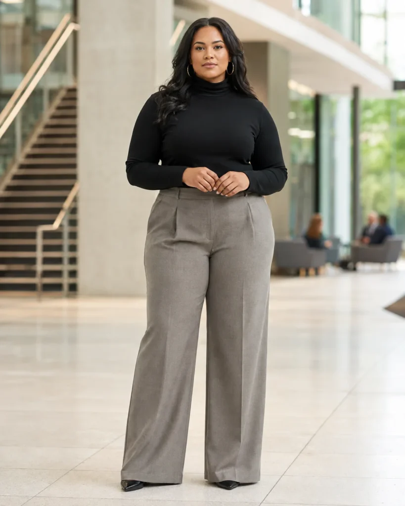 Wide-Leg Trousers + Fitted Turtleneck