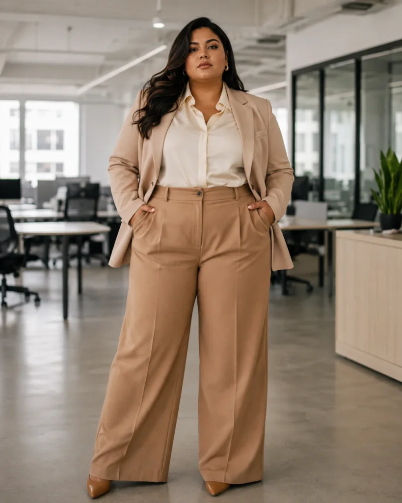 Wide-Leg Trousers, Tucked Blouse and Blazer