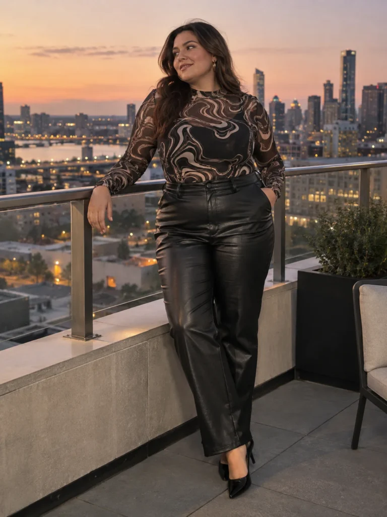 Abstract Mesh Top + Leather Trousers