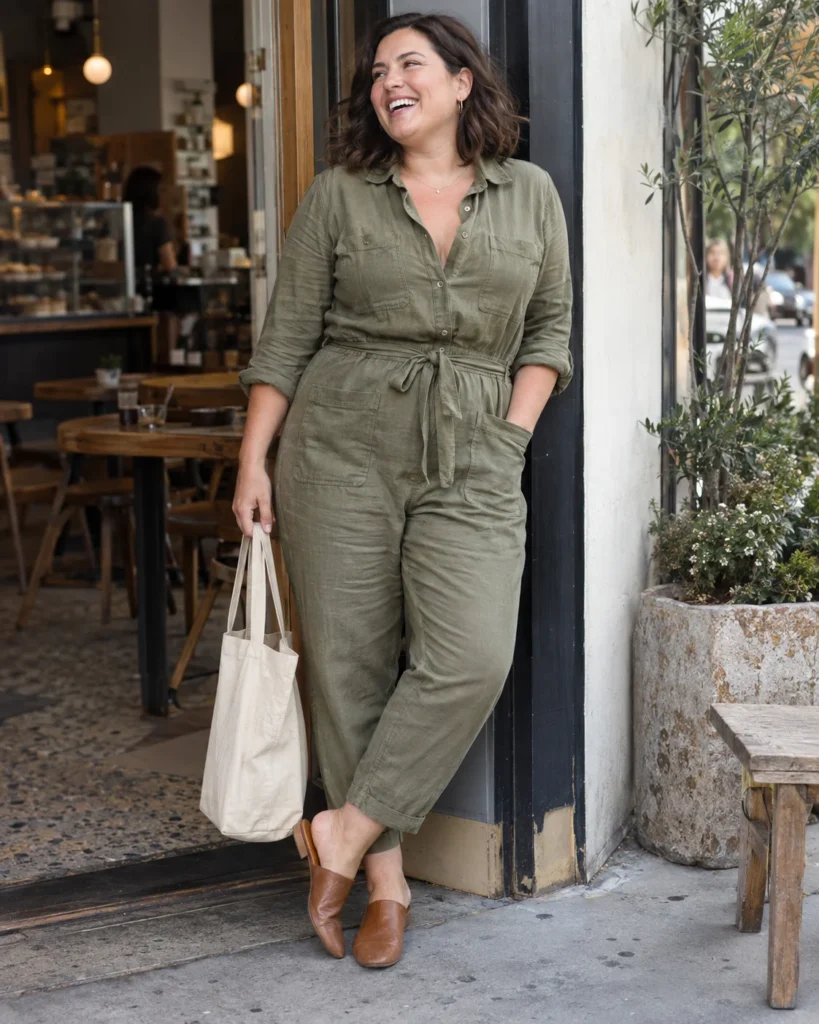 Belted Linen Utility Jumpsuit