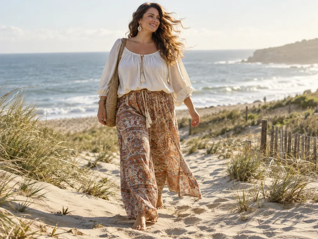Boho Peasant Blouse with Palazzo Pants