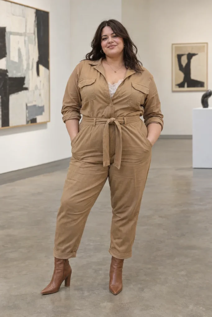 Camel Jumpsuit With Toffee Heels