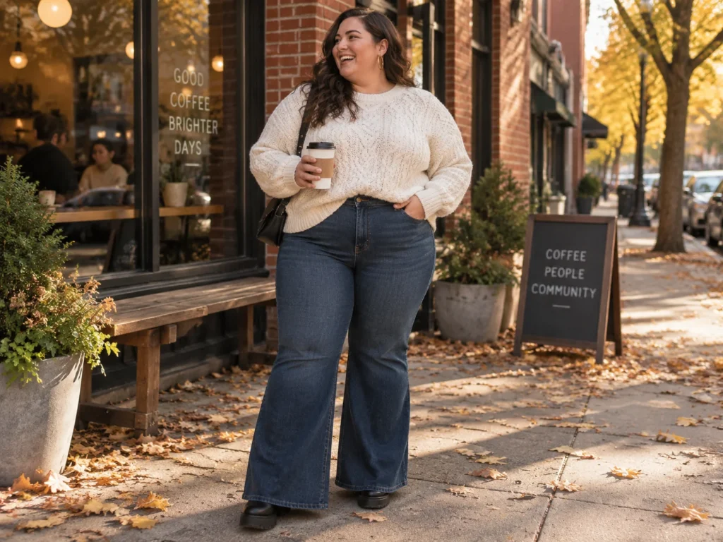 Cream Cable Knit With Flares and Platform Booties