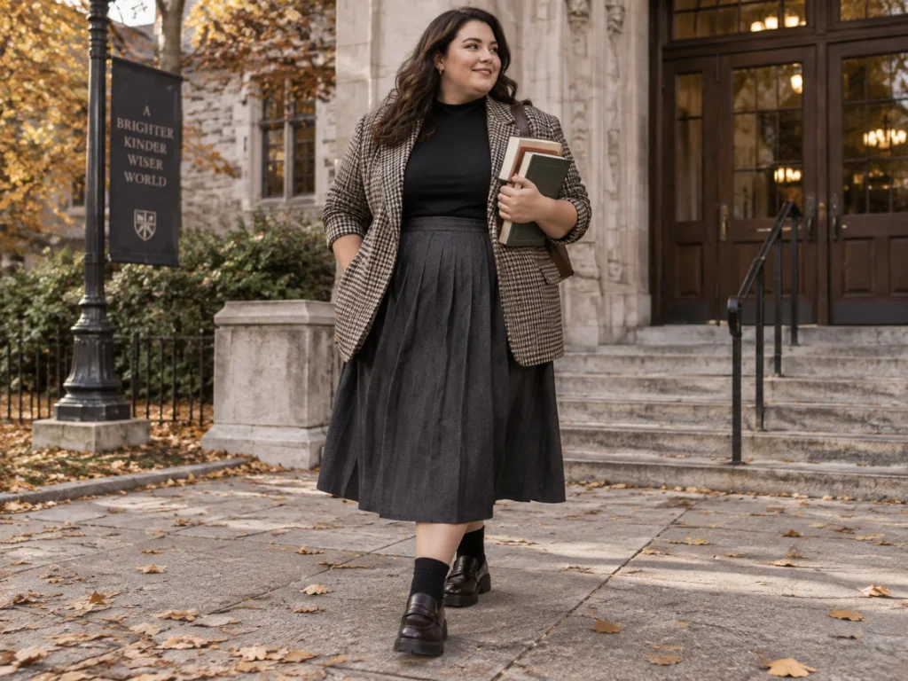 Dark Academia Pleats With a Houndstooth Blazer
