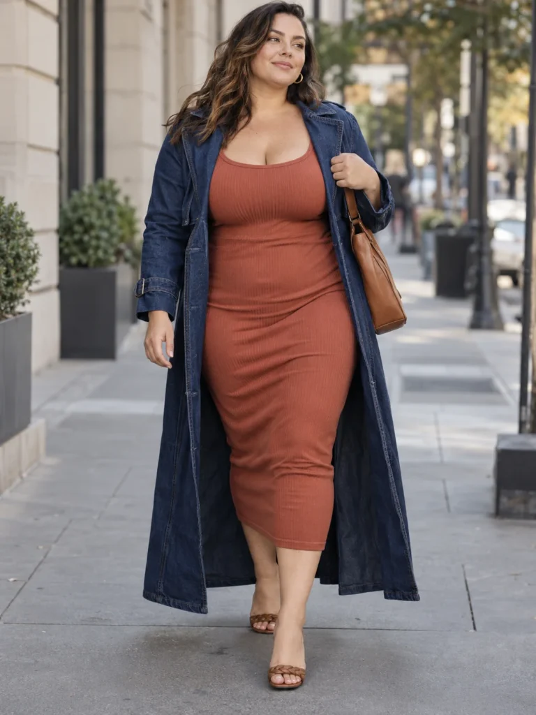 Denim Maxi Trench + Terracotta Tank Dress