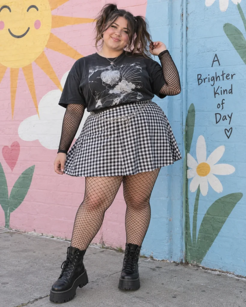 E-Girl Check Skirt & Fishnet Sleeves