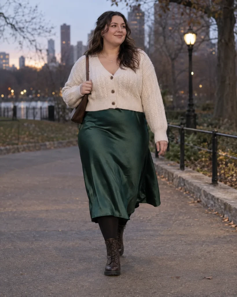 Emerald Slip Skirt With Combat Boots
