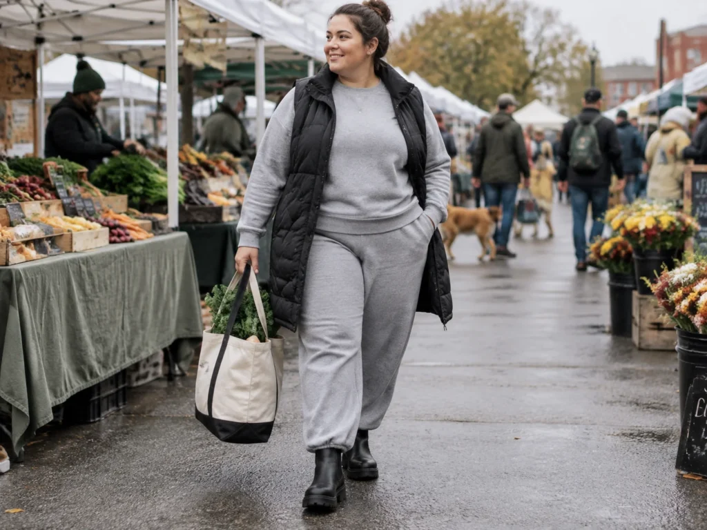 Grey Sweat Set With a Quilted Vest
