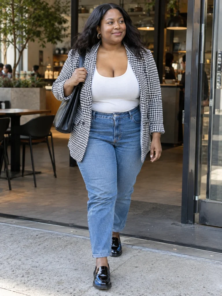 Houndstooth Blazer & Mom Jeans