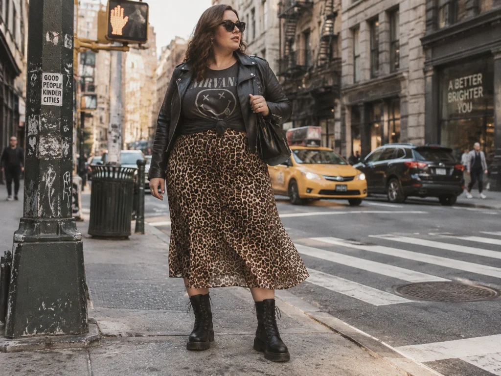 Leopard Bias Midi With a Vintage Band Tee