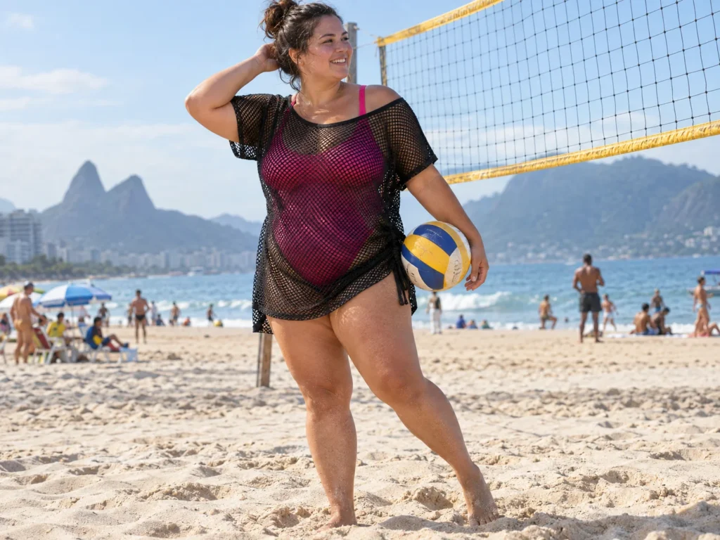 Mesh T-Shirt Dress Over a Color-Pop Swimsuit