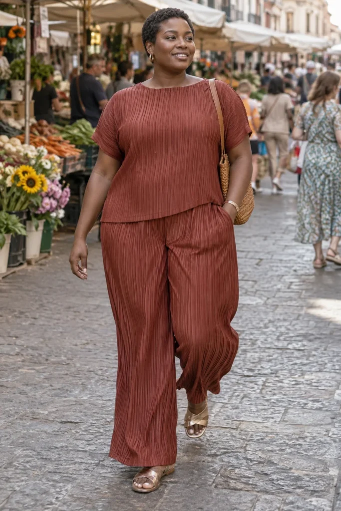 Monochromatic Plissé Pleated Co-Ord Set
