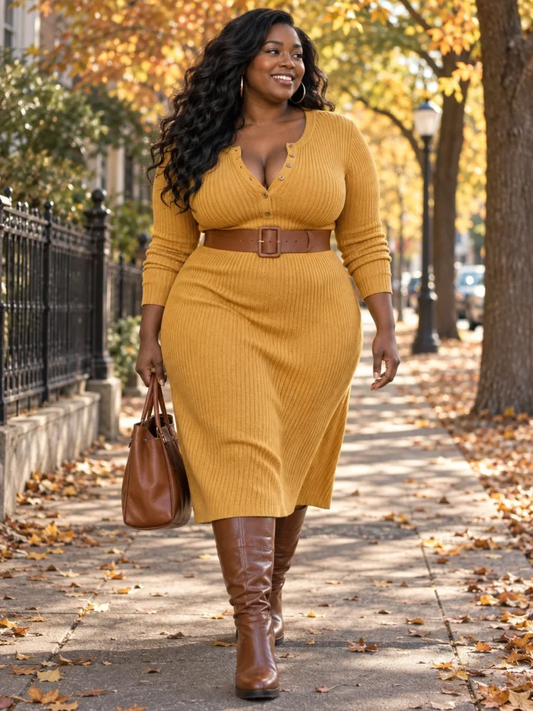 Mustard Sweater Dress & Wide-Calf Boots