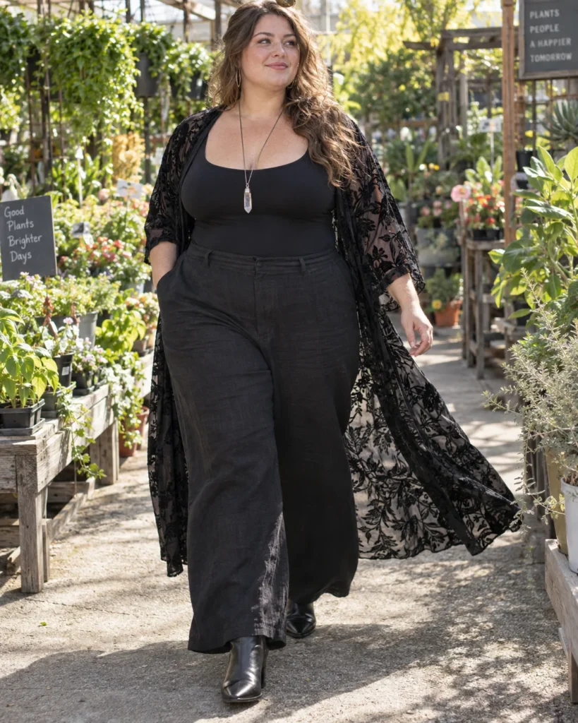 Occult Goth Burnout Velvet Kimono & Bodysuit