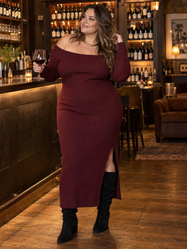 Off-The-Shoulder Ribbed Knit Maxi