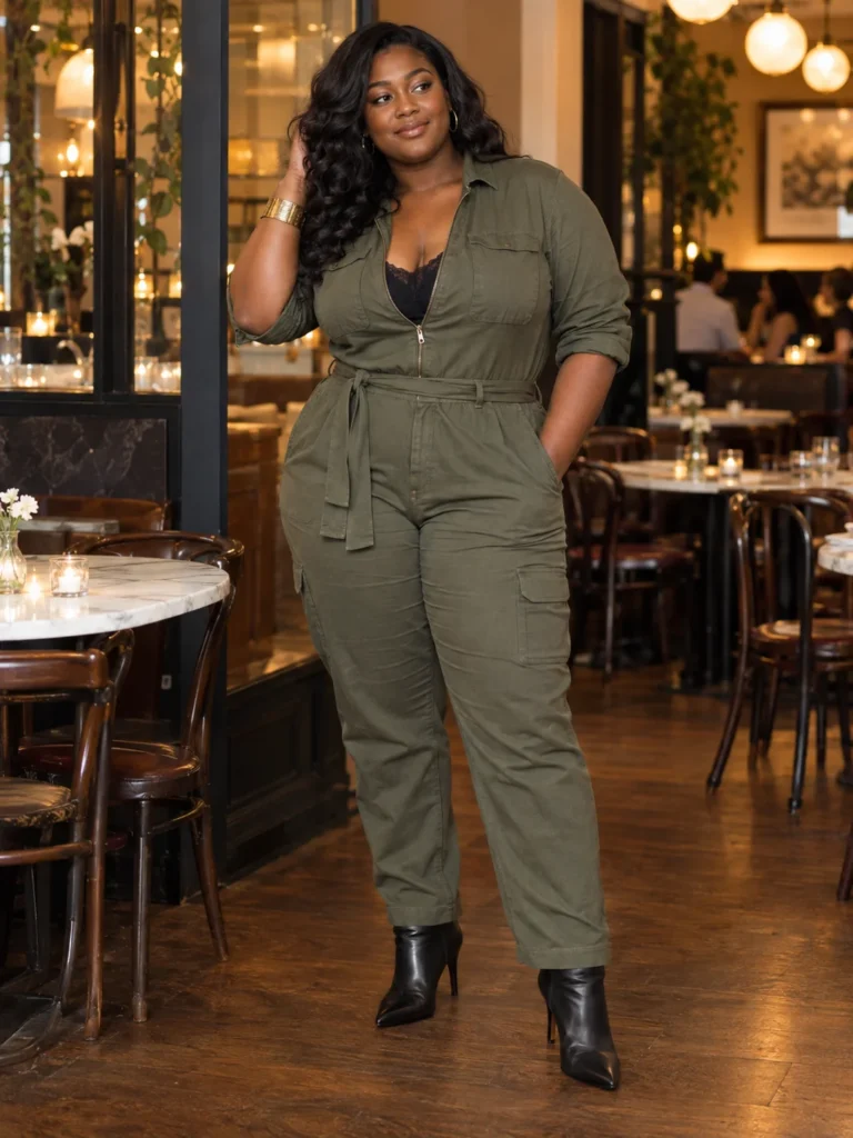 Olive Utility Jumpsuit & Lace Cami